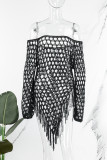 Camel Sexy Solid Tassel Hollowed Out Patchwork Asymmetrical Swimwears Cover Up