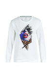 White Daily Vintage Print Patchwork O Neck Tops