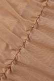 Khaki Sexy Solid Mesh O Neck Pencil Skirt Dresses