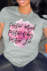 Grey Casual Daily Print Patchwork Letter O Neck T-Shirts
