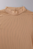 Khaki Sexy Solid Mesh O Neck Pencil Skirt Dresses