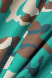 Army Green Street Camouflage Print Patchwork Boot Cut High Waist Wide Leg Full Print Bottoms