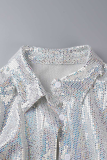 Silver Street Bronzing Patchwork Turndown Collar Long Sleeve Two Pieces