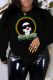 Black Vintage Basis Print Patchwork O Neck Tops