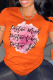 Orange Casual Daily Print Patchwork Letter O Neck T-Shirts
