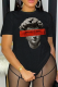 Black Casual Daily Print Patchwork O Neck T-Shirts