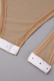 Khaki Sexy Solid Mesh O Neck Pencil Skirt Dresses