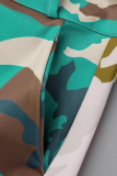 Army Green Street Camouflage Print Patchwork Boot Cut High Waist Wide Leg Full Print Bottoms