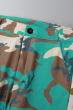 Army Green Street Camouflage Print Patchwork Boot Cut High Waist Wide Leg Full Print Bottoms