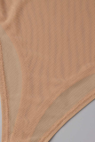 Khaki Sexy Solid Mesh O Neck Pencil Skirt Dresses