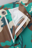 Army Green Street Camouflage Print Patchwork Boot Cut High Waist Wide Leg Full Print Bottoms