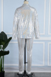 Silver Street Bronzing Patchwork Turndown Collar Long Sleeve Two Pieces