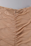 Khaki Sexy Solid Mesh O Neck Pencil Skirt Dresses