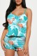 Light Blue Sexy Casual Print Backless Spaghetti Strap Two Pieces