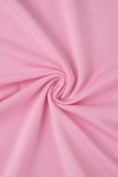 Pink Sexy Solid Bandage Patchwork O Neck Sleeveless Two Pieces