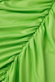 Green Sexy Casual Solid Backless Fold Spaghetti Strap Wrapped Skirt Dresses