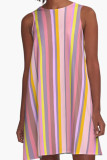 Fluorescent Pink Casual Print Patchwork O Neck A Line Dresses