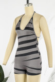 Black Sexy Print Bandage Backless Halter Skinny Romper