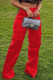 Red Casual Street Solid Patchwork Pocket High Waist Straight Solid Color Bottoms