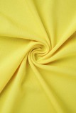 Yellow Sexy Casual Solid Hollowed Out Backless Asymmetrical O Neck Skinny Romper