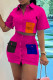 Rose Red Casual Solid Patchwork Buttons Shirt Collar Short Sleeve Two Pieces