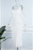 Pink Sexy Casual Solid Backless Spaghetti Strap Long Dress Dresses