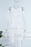 White Sexy Solid Basic O Neck Skinny Romper