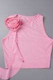Pink Sexy Solid Bandage Patchwork O Neck Sleeveless Two Pieces