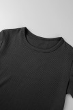 Black Casual Sportswear Solid Basic O Neck Short Sleeve Two Pieces