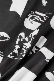 Black Sexy Print Backless Halter Sleeveless Dress Dresses