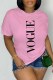 Pink Casual Print Letter O Neck T-Shirts