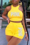 Red Casual Print Letter Sleeveless Two Pieces