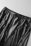 Black Sexy Casual Solid Hollowed Out Backless Halter Sleeveless Two Pieces
