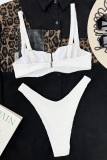White Sexy Solid Backless Swimwears (With Paddings)