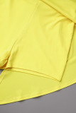 Yellow Sexy Casual Solid Hollowed Out Backless Asymmetrical O Neck Skinny Romper
