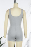 Black Sexy Casual Solid Hollowed Out Backless U Neck Skinny Romper
