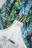 Green Casual Print Tassel Patchwork Skinny High Waist Conventional Patchwork Skirts