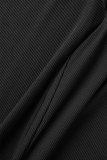Black Casual Sportswear Solid Basic O Neck Short Sleeve Two Pieces