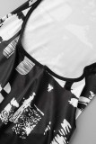 Black Sexy Print Backless Halter Sleeveless Dress Dresses
