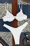 White Sexy Solid Backless Swimwears (With Paddings)