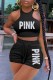 Black Casual Print Letter Sleeveless Two Pieces