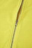 Yellow Sexy Casual Solid Hollowed Out Backless Asymmetrical O Neck Skinny Romper