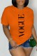Orange Casual Print Letter O Neck T-Shirts