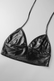 Black Sexy Casual Solid Hollowed Out Backless Halter Sleeveless Two Pieces