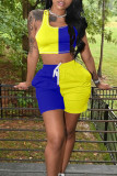 Yellow Blue Casual Sportswear Solid Patchwork U Neck Sleeveless Two Pieces