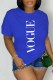 Blue Casual Print Letter O Neck T-Shirts