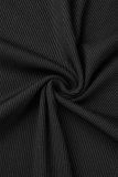 Black Casual Sportswear Solid Basic O Neck Short Sleeve Two Pieces