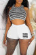 White Casual Striped Patchwork O Neck Sleeveless Two Pieces