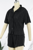 Yellow Casual Solid Patchwork Shirt Collar Short Sleeve Two Pieces