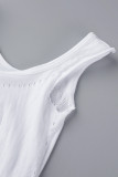 White Sexy Solid Basic O Neck Skinny Romper